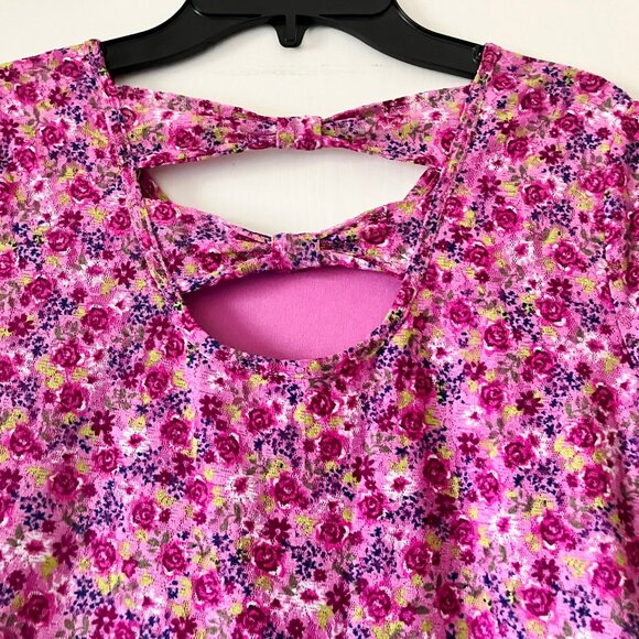 Route 66 Purple Floral Rose Mini Flared Back Bow Dress Girls 14 16 - Picture 2 of 10